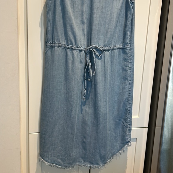 Pure Navy Chambray Sleeveless Shift Tunic Summer Dress with Frayed Hem Size L - Picture 5 of 12